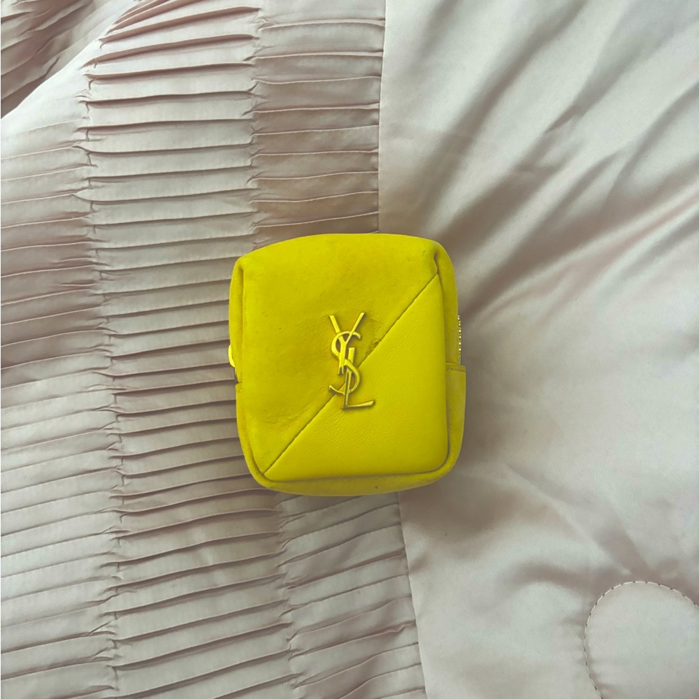 Saint Laurent Jamie yellow logo lambskin keyring cube